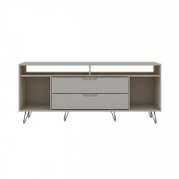 Manhattan Comfort 130GMC3 Rockefeller 62.99 TV Stand with Metal Legs and 2 Drawers in Off White